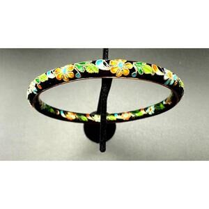 Bracelet Enamel Cloisonne Floral Bangle 1950s- 3”